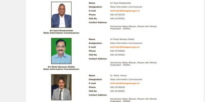 Letter to State Chief Information Commissioner, Telangana: CVs of Three Information Commissioners Not Uploaded on Website